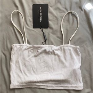 White Rib Spaghetti Strap Crop Top
